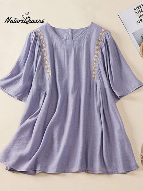 Literary Loose Cotton Linen Short-Sleeved Shirt