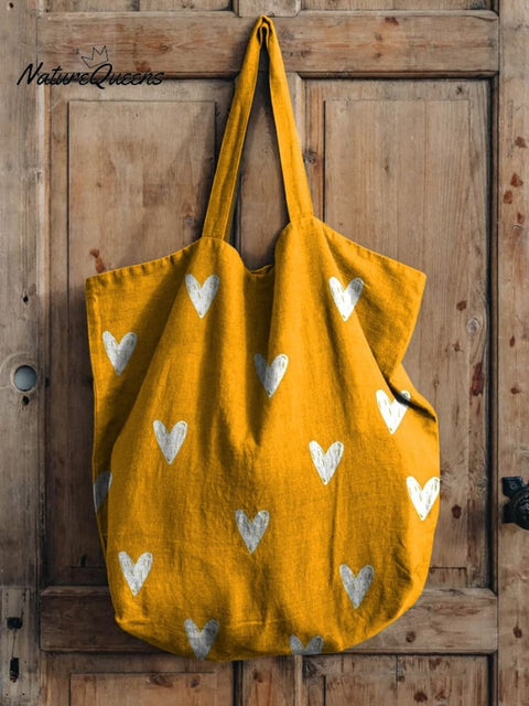 Lovely Hearts Repeat Pattern Printed Linen Tote Bag