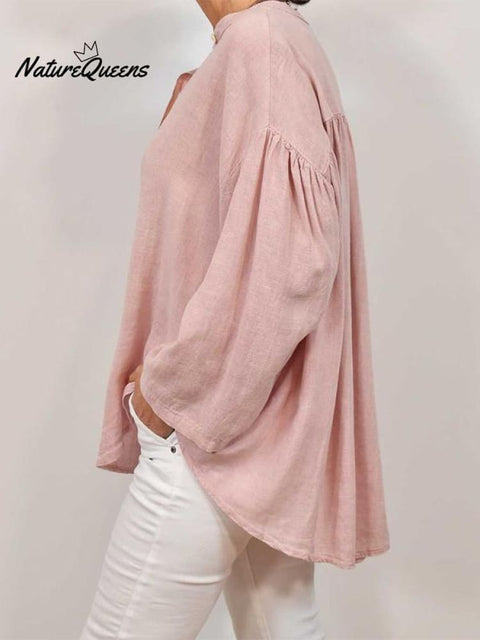 Casual V-neck Cotton and Linen Top