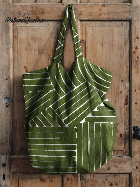 Simple Geometric Pattern Printed Linen Tote Bag