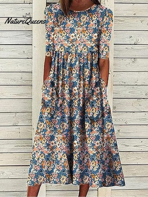 Boho Floral Print Loose Flowy Long Dresses