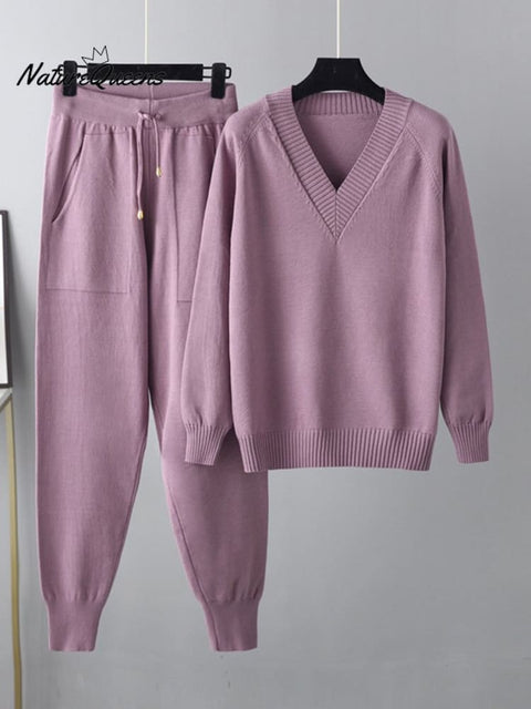 Sweater Harem Pants Suit Casual Sweater Pullover Two-piece Set