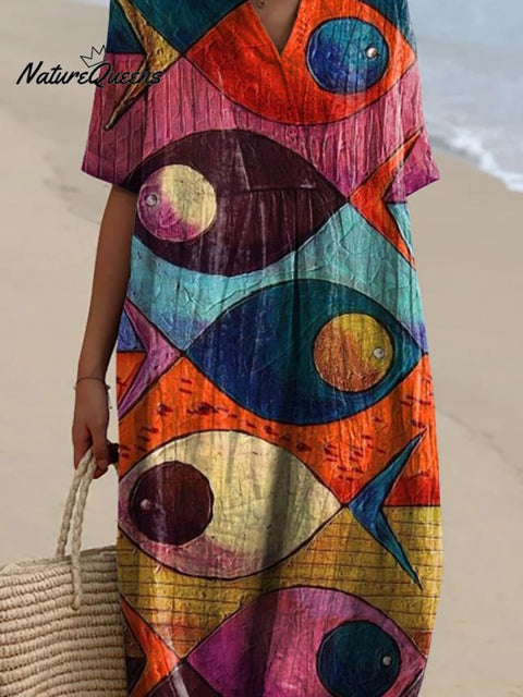 Women's Fish Animals Art Print Flowy Dress