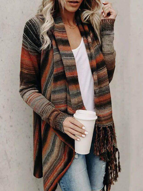 Women's Stylish Casual Long Sleeve Solid Color Loose Slash Cardigan Sweater