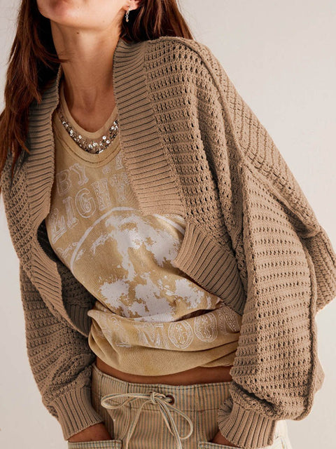 Women's Stylish Casual Fashionable V-neck Bat Sleeve Solid Color Loose Knitted Cardigan Sweater