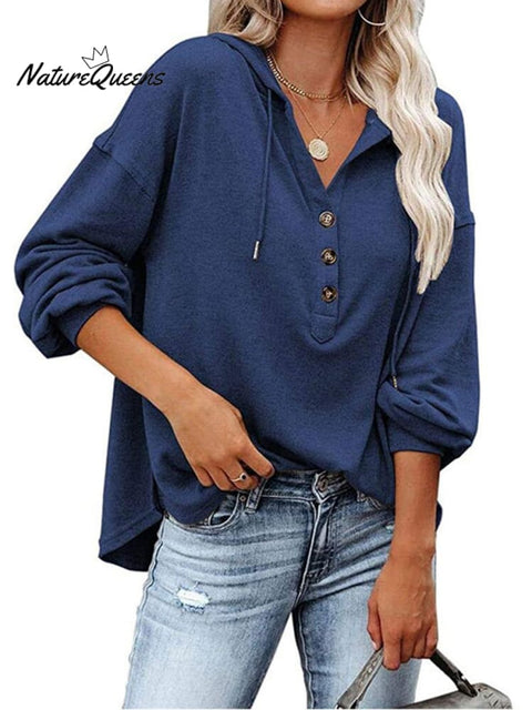 Loose V-neck Long-sleeved Sweatshirt Women's Sports Hooded Jacket