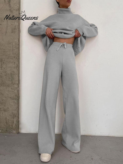 Women's Knitted Lace-Up Casual Two-Piece Set Outfit