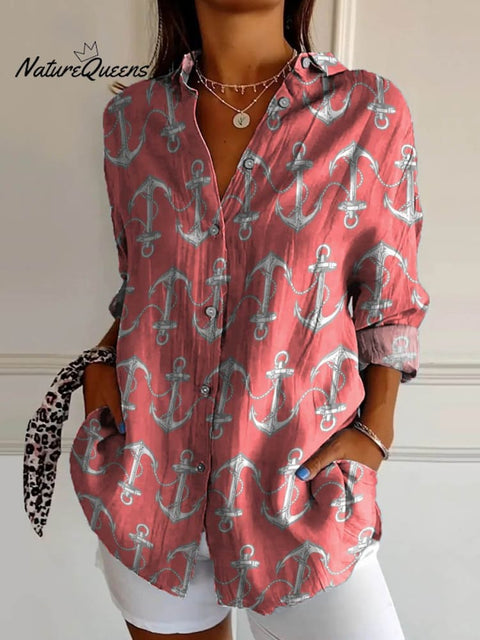 Anchor Decorative Pattern Casual Cotton Shirt