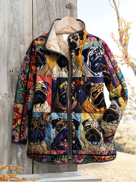 Women's Retro Dogs Print Casual Quilted Jacket