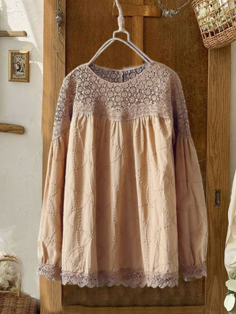 Women's  Embroidery Solid Color Cotton And Linen Casual Shirt