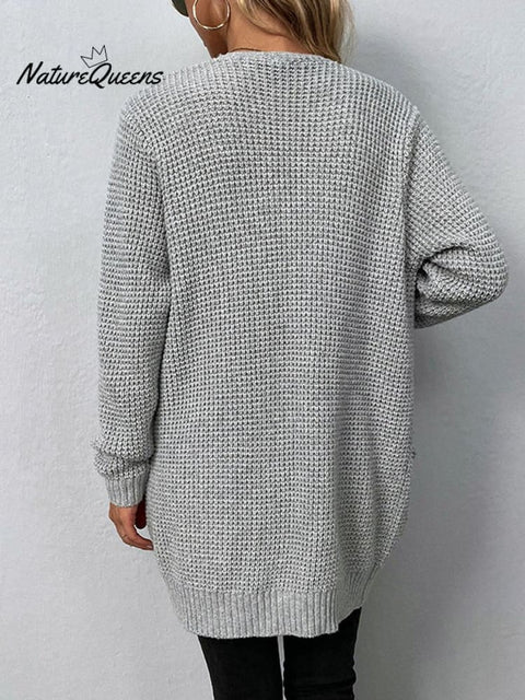 Women's Stylish Casual Long Sleeve Solid Color Knitted Cardigan Coat