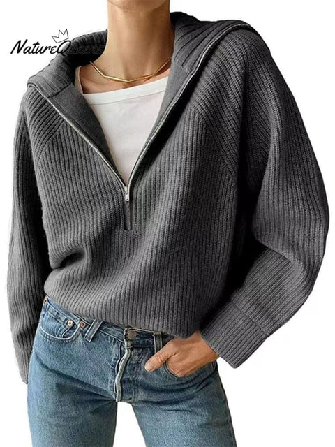 Women's  Zip Solid Color Casual Sweater