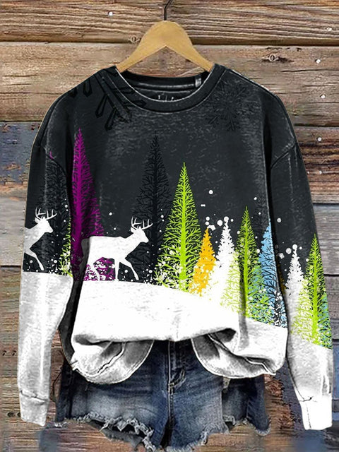 Retro Christmas Print Casual  Sweatshirt