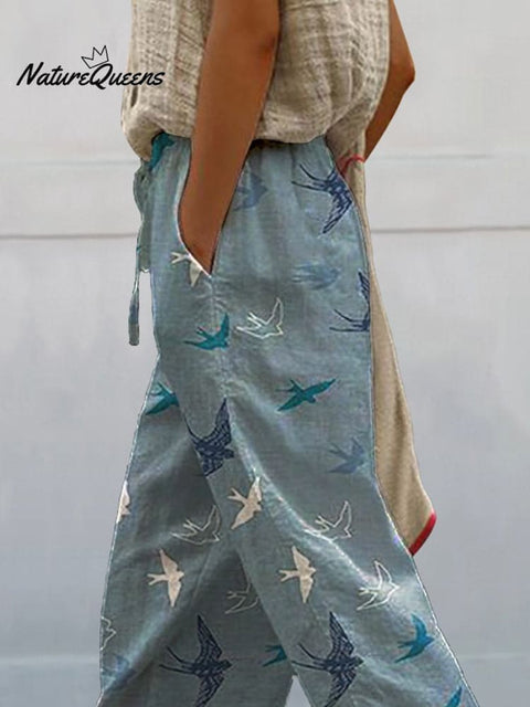 Lovely Swallow Pattern Printed Women's 100 %Cotton Casual Pants