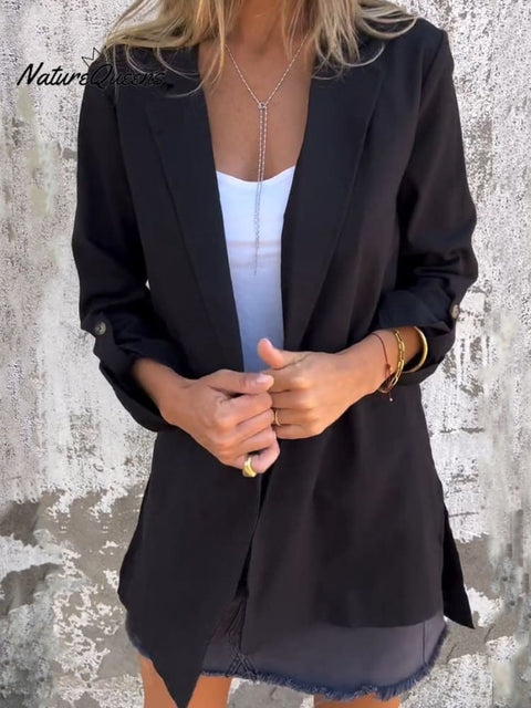 Women's Solid Color Cotton Linen Jacket Blazer