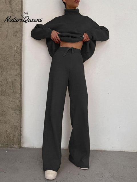 Women's Knitted Lace-Up Casual Two-Piece Set Outfit