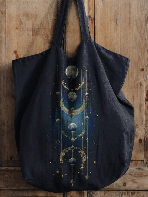 Mysterious Crecent Moon Art Printed Linen Tote Bag