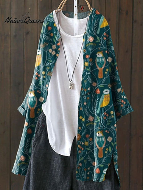 Women's Flower Print Loose Casual Top Jacket