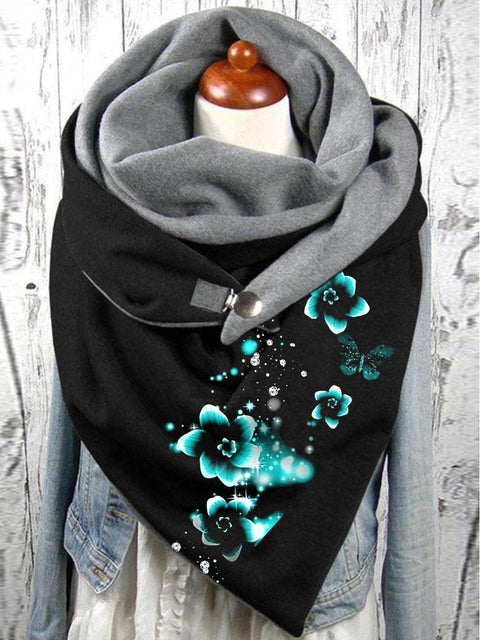 Floral-print fleece casual scarf and shawl