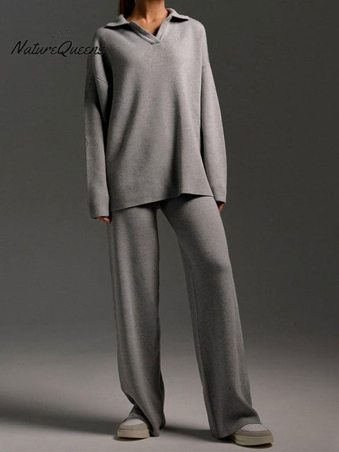 Collar Sweatshirt Top and Pants Set