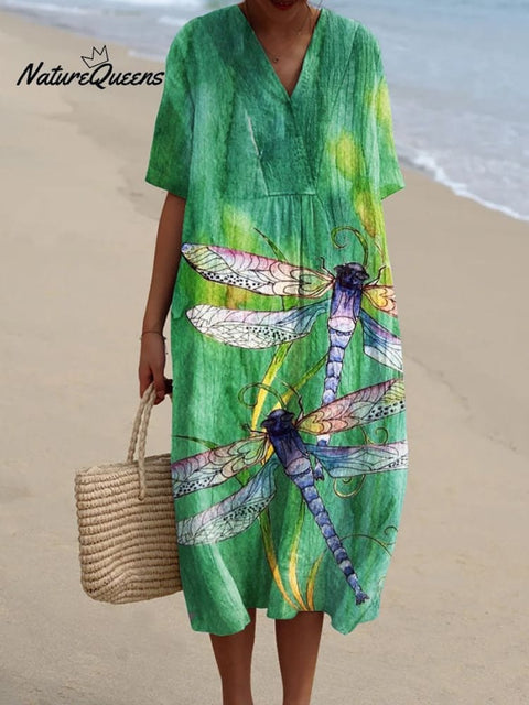 Women's   Dragonfly Cat  Art Print  Casual Dress