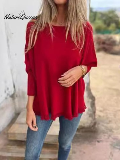 Autumn and Winter Loose Long-sleeved Fungus Lace Top Sweater Base Layer