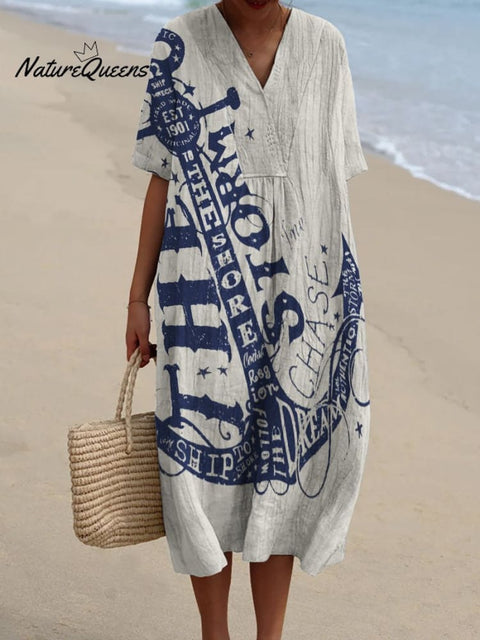 Ocean Large Anchor Decorative Pattern Flowy Dress