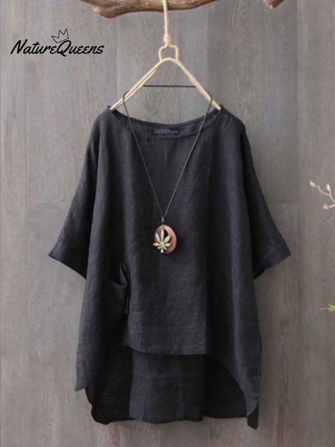 Cotton Linen Solid Color Casual Top