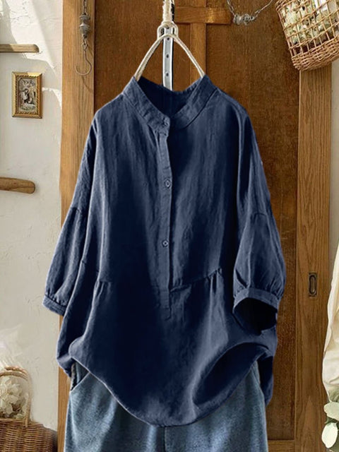 Women's  Solid Color Cotton And Linen Casual Shirt