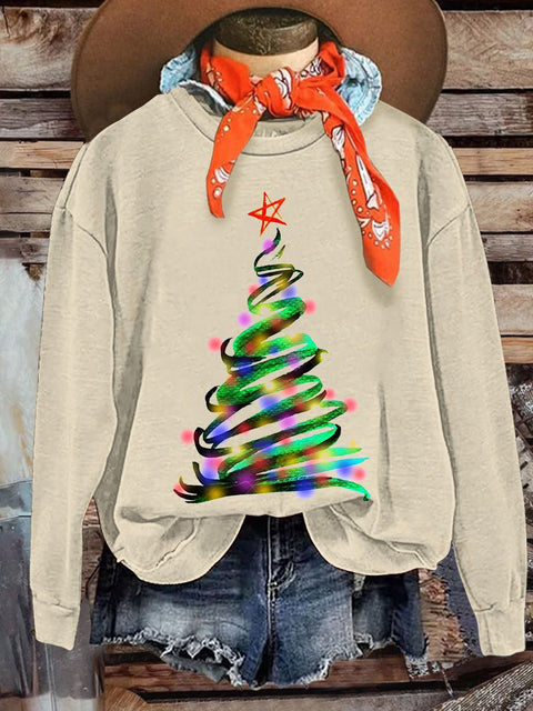 Glitter Christmas Tree  Print Casual  Sweatshirt