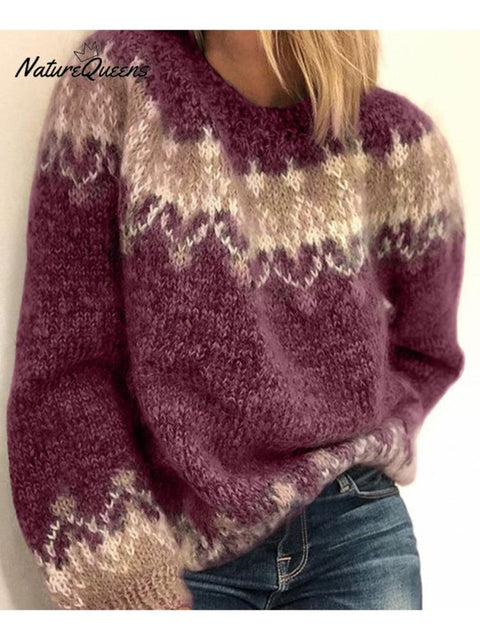Autumn and Winter Casual Loose Mohair Coarse Knitted Jacquard Women's Sweater