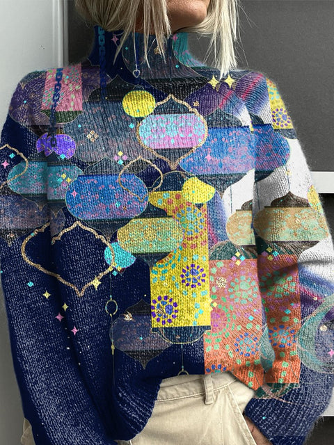 Dream Wind Chime Art Print Knit Turtleneck Pullover Sweater