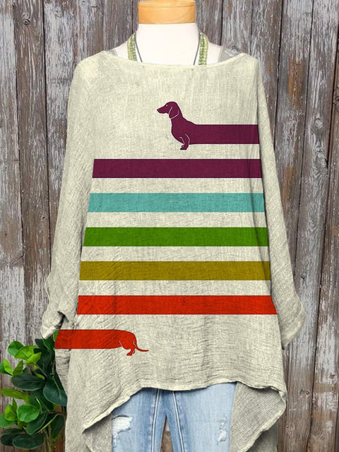 Funny Dachshund Dog Graphic Printed Women's Pocket Cotton Top