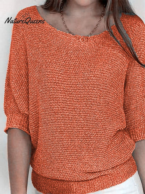 Solid Color Round Neck Three-quarter Sleeve Knitted Sweater