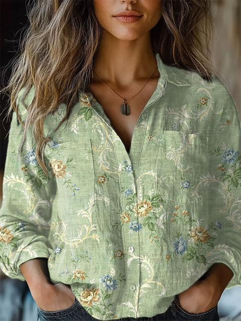 Women's  Romantic Lace Floral  Art Print Casual Long Sleeve Comfortable Cotton Shirt