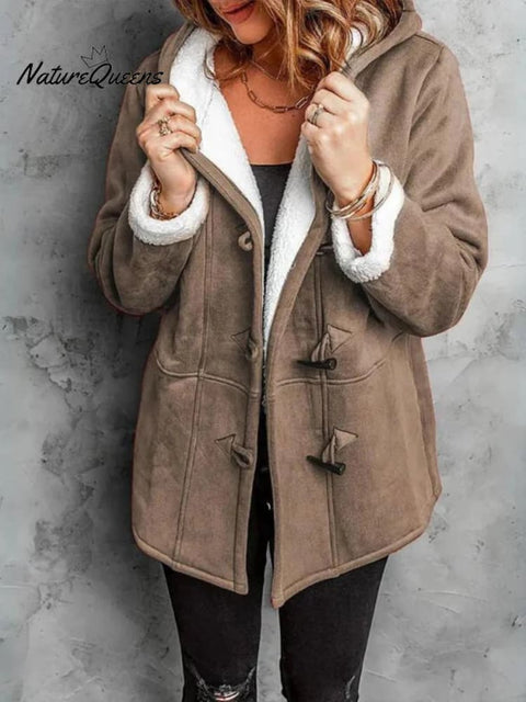 Long Sleeve Horn Button Women's Fleece Warm Jacket