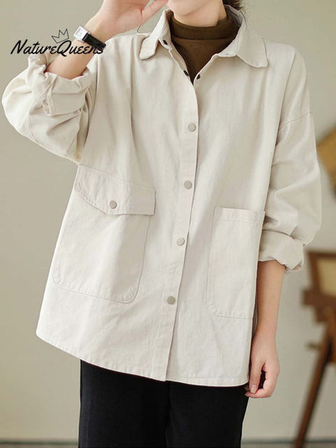 Women's Retro Solid Color Loose Elegant Casual Cotton And Linen Shirt