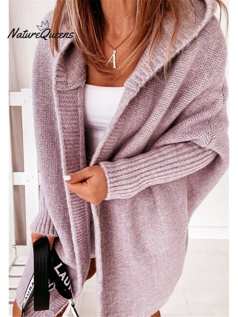 Bat Sleeve Hooded Soft Loose Patchwork Sweater