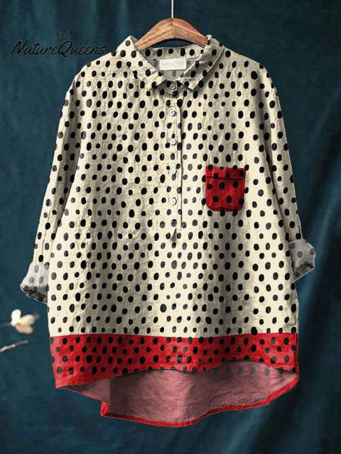 Abstract Dot Art Printed Women's Casual Cotton And Linen Shirt