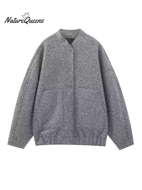 Women's Stylish Casual Long Sleeve Pockets Woolen Jacket Coat