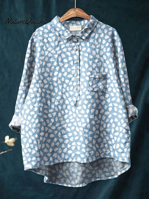 Women's  Retro Art Print Casual Cotton And Linen Shirt