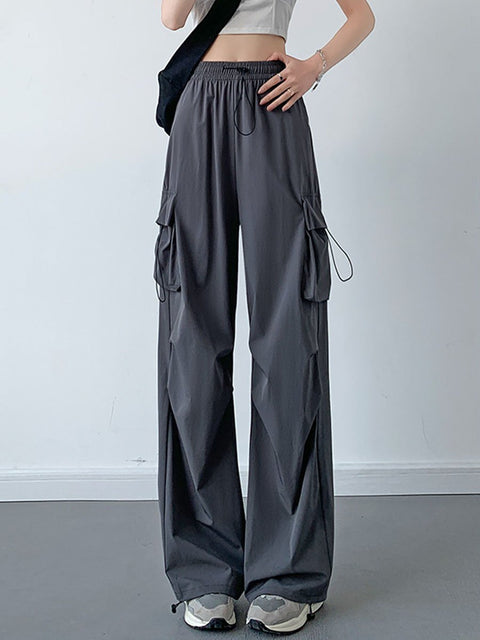 Women's Retro Stylish Casual High Waist Sports Parachute Wide Leg Pants