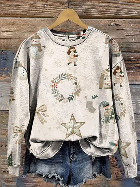 Cozy Retro Christmas Print Casual  Sweatshirt