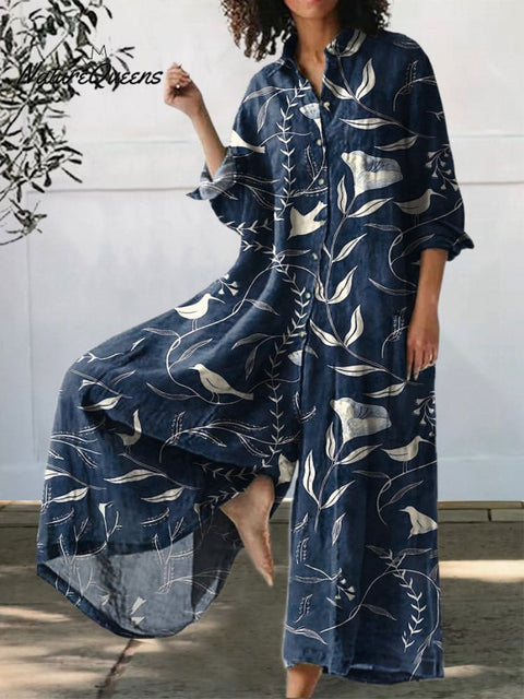 Women's  Floral Art Print Casual 100% Cotton Wide Leg Jumpsuit