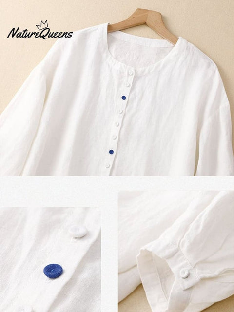 Cotton Linen Solid Color Casual Top