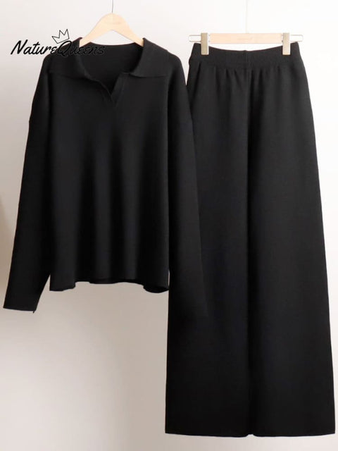 Collar Sweatshirt Top and Pants Set