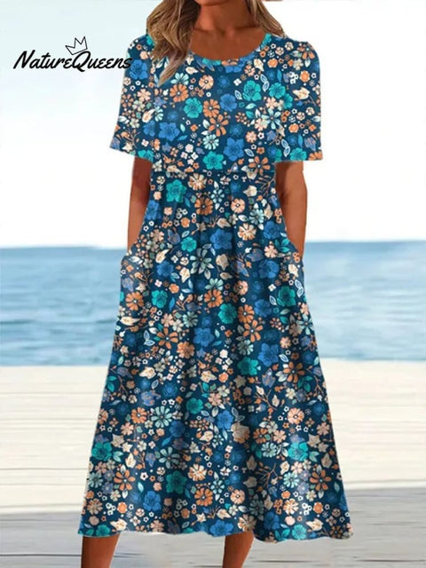 Boho Floral Print Loose Flowy Long Dresses