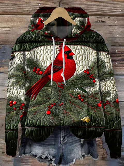 Christmas Birds  Print Casual Hoodie Sweatshirt