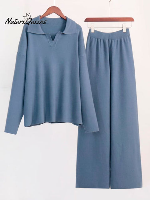 Collar Sweatshirt Top and Pants Set