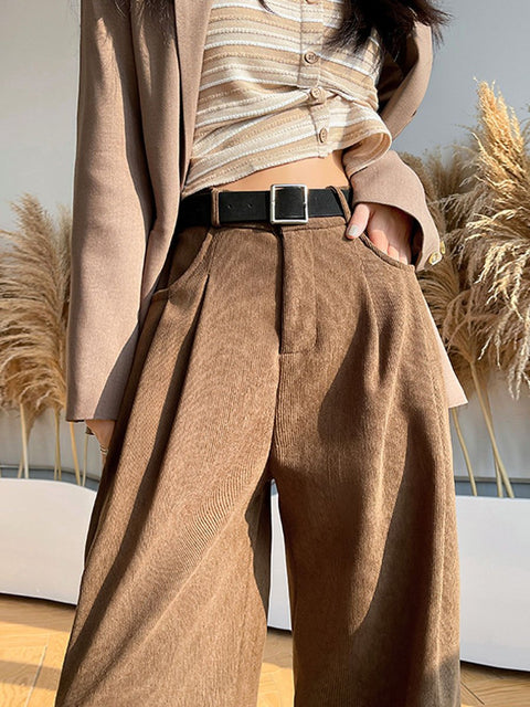 Women's Retro Stylish Casual High Waist Wide Leg Pants